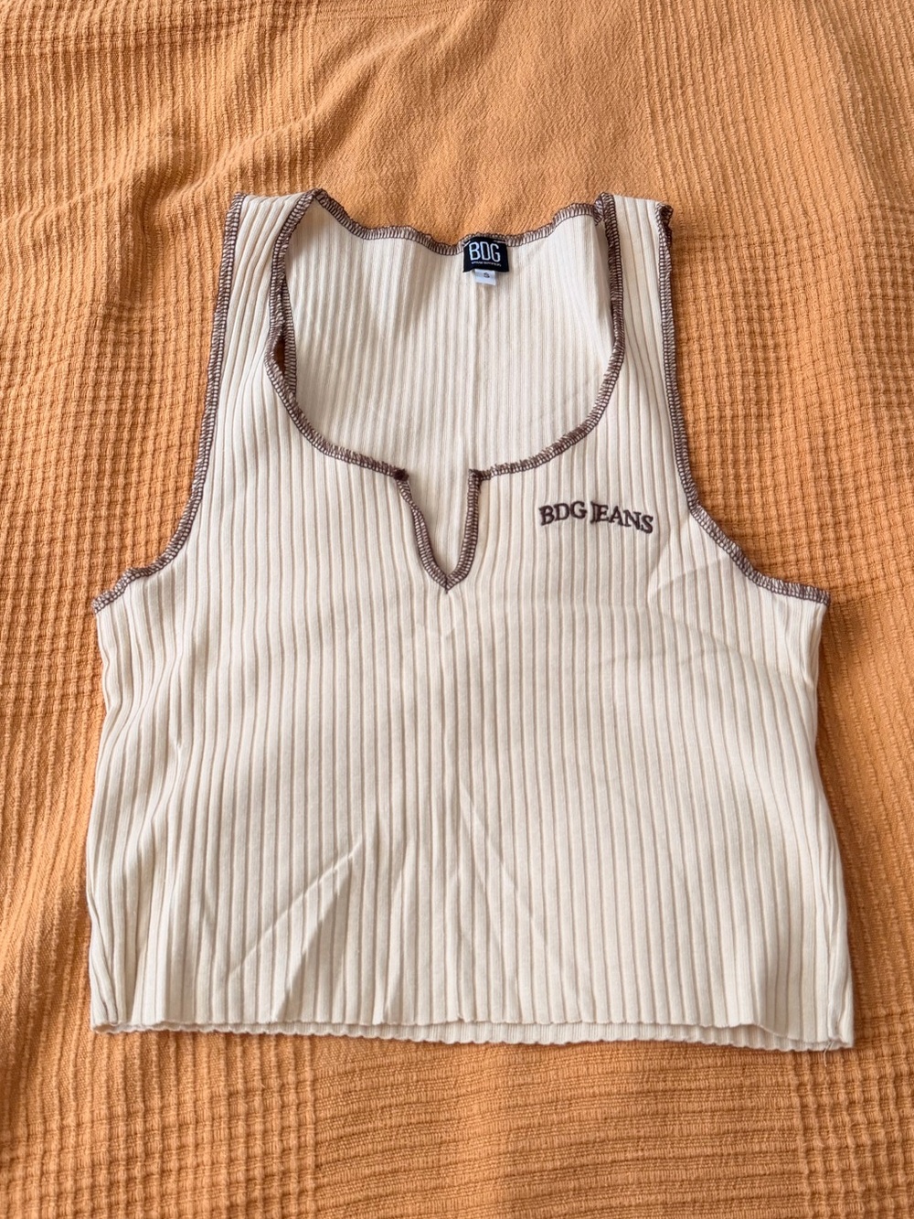 BDG Butter Yellow Ribbed Tank with Brown Trim